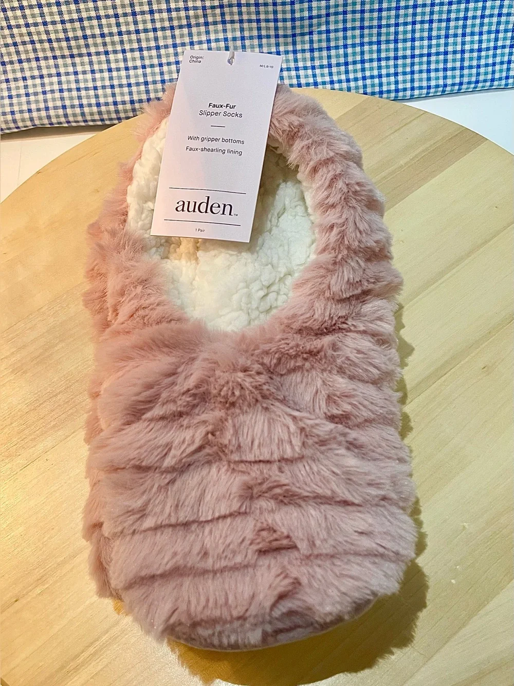 Auden Faux Fur Slipper Socks – Light Pink – M/L 8-10 – NWT